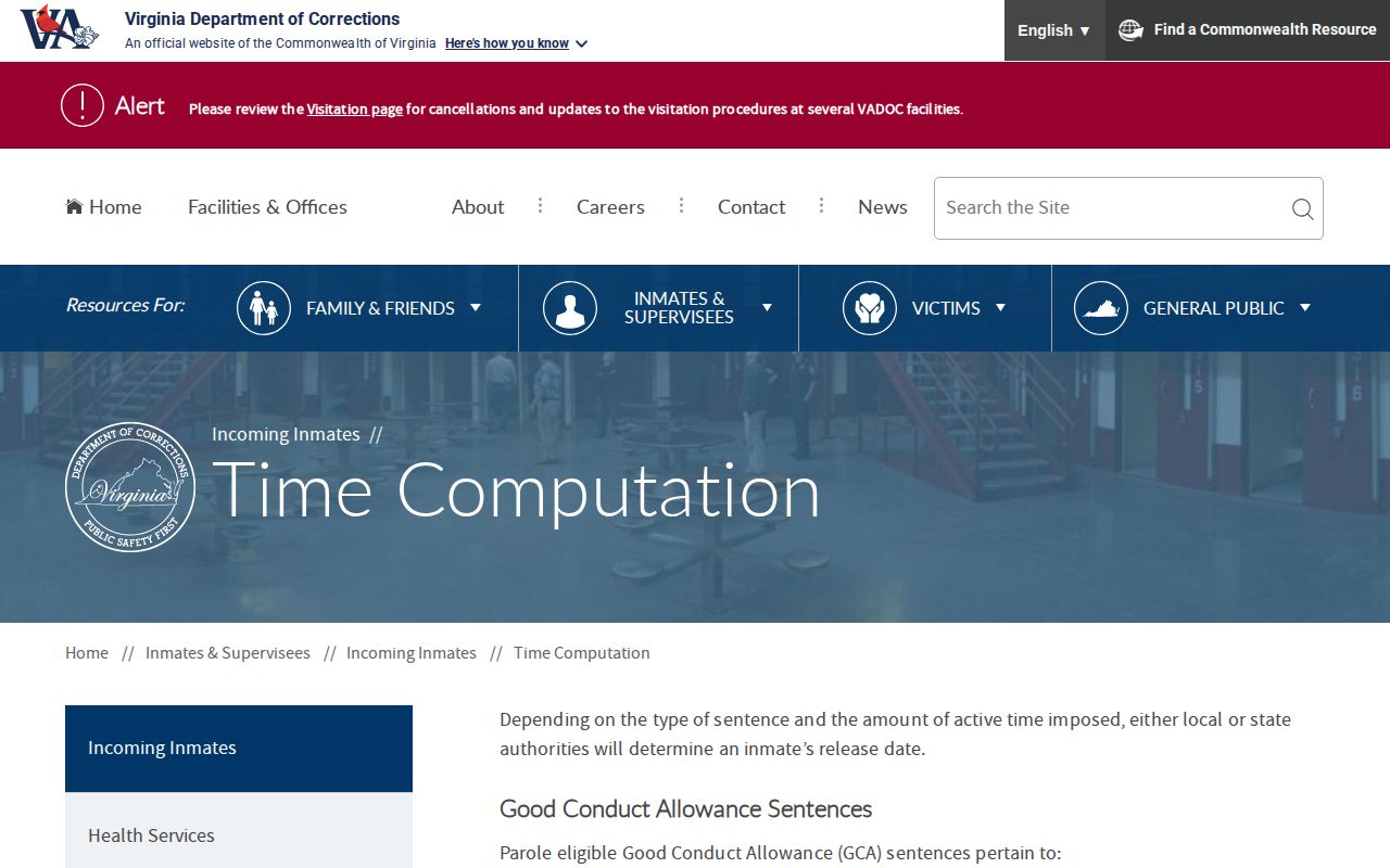 Nelson County projected release date guidance from VADOC Time Computation